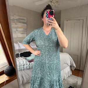 Chic Teal Patterned Midi Dress
